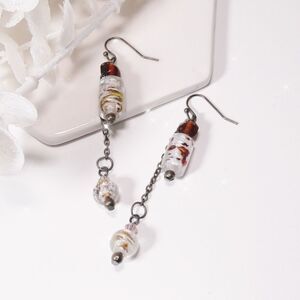 Boho Earrings  #014L Foil Glass umber crystals long bronze chain boho earrings